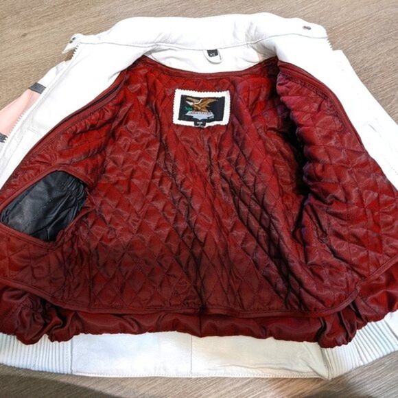 Leather jacket Jamin white with pink and silver stripe removable lining XS - Picture 5 of 12